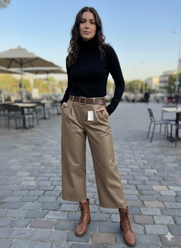 Leather-Look Sand Culottes