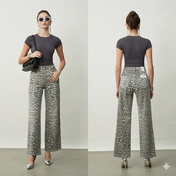 Washed Leopard Denim