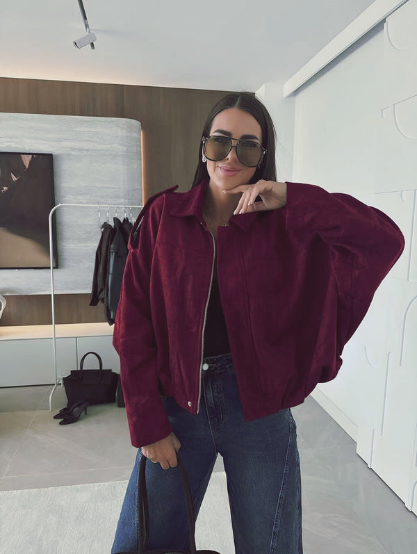 "Oversized Suede Batwing Jacket"